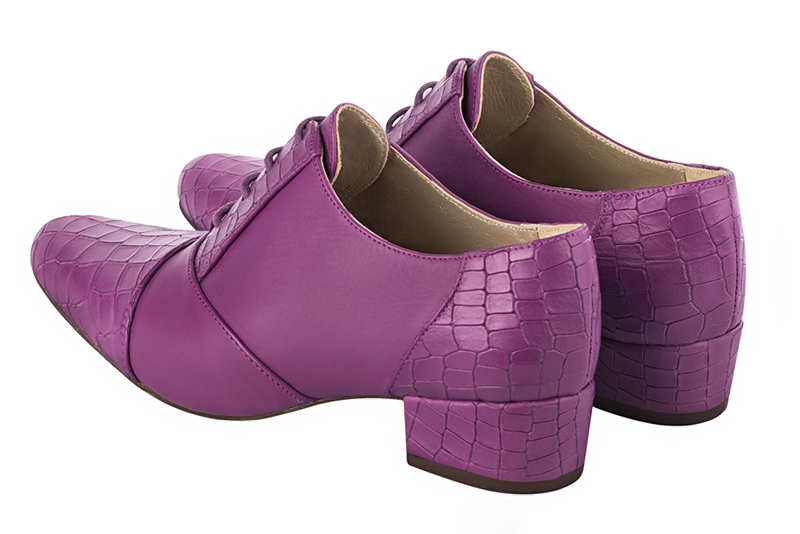 Mauve purple women's essential lace-up shoes. Round toe. Low block heels. Rear view - Florence KOOIJMAN